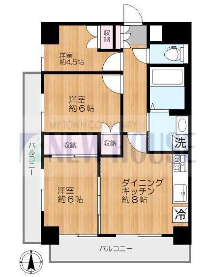 藤和シティホームズ早稲田(3DK/2階)の間取り写真