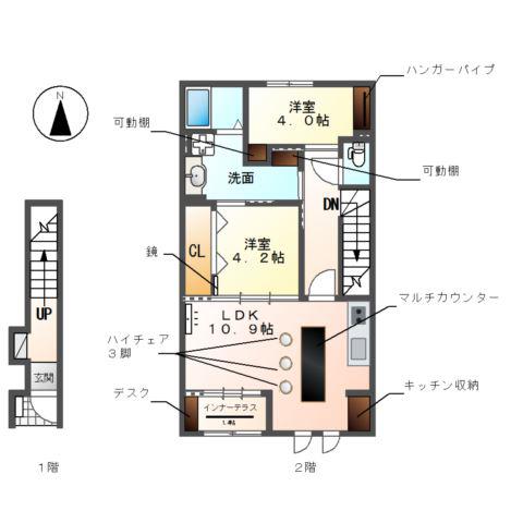 あま市新居屋又屋敷アパート(2LDK/2階)の間取り写真