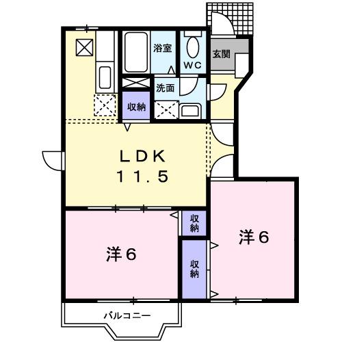 メゾンリゾナーレコトブキIII B(2LDK/1階)の間取り写真