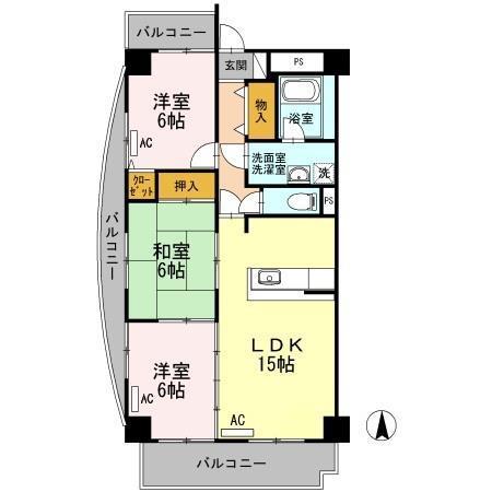 リシェス城崎(3LDK/9階)の間取り写真