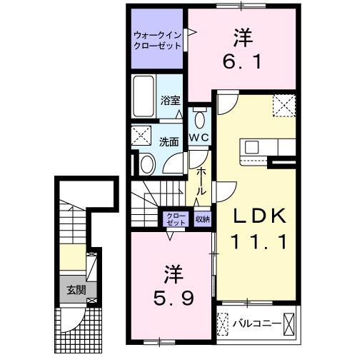 ムゲット(2LDK/2階)の間取り写真