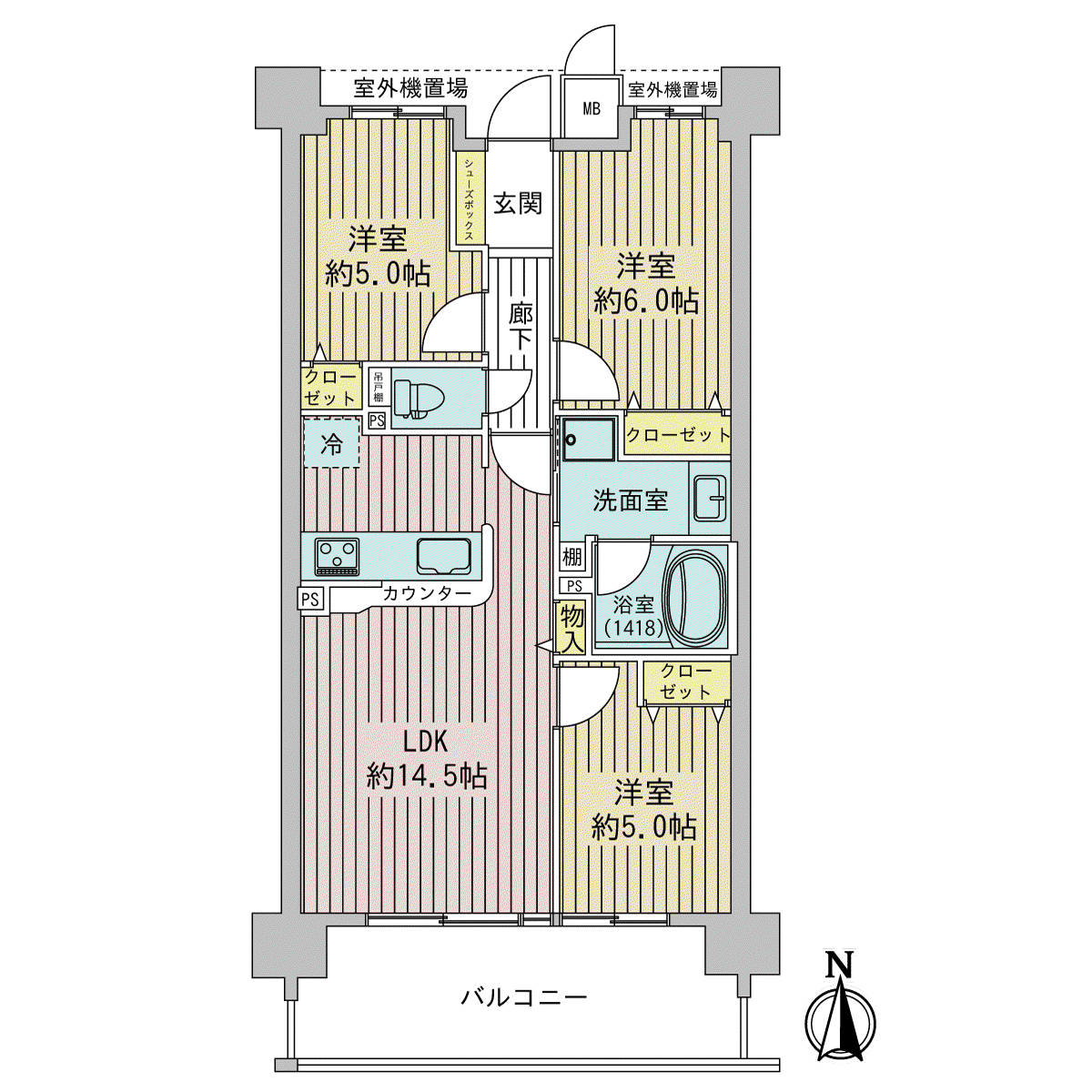 パデシオン御池西ノ京グラン(3LDK/2階)の間取り写真
