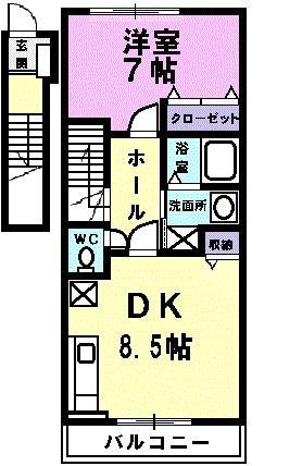 ビューラーII(1DK/2階)の間取り写真