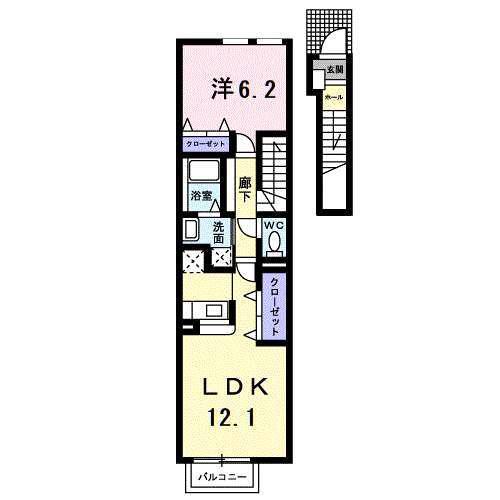 コートハウス富州原(1LDK/2階)の間取り写真