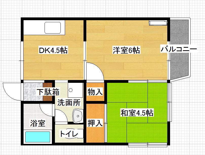 チェリーハイツ(2K/1階)の間取り写真