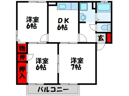 セジュール東山田III(3DK/2階)の間取り写真