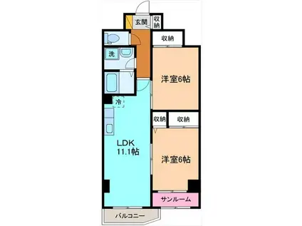 ハビタ2000(2LDK/6階)の間取り写真