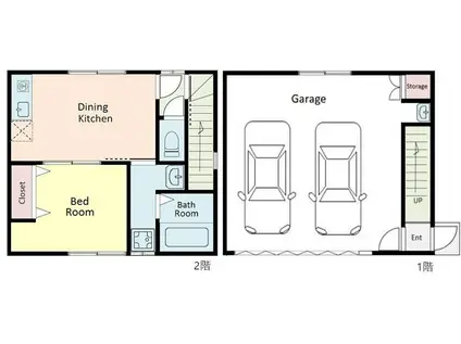 ラ・ミア・オート 大磯町ガレージハウス A棟(1DK/2階)の間取り写真