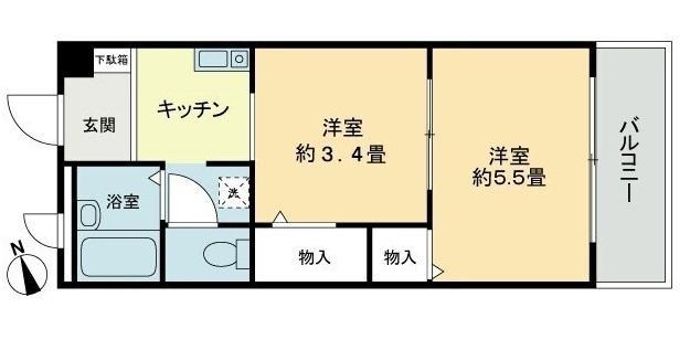 フィネス中屋敷(2K/4階)の間取り写真