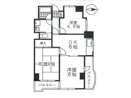 赤坂クラウンズマンション(3DK/6階)の間取り写真