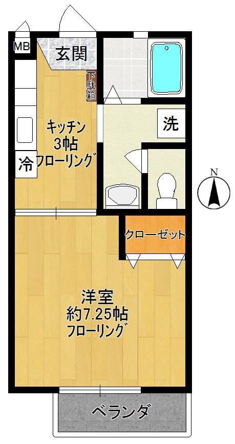 ハピネスB(1K/2階)の間取り写真