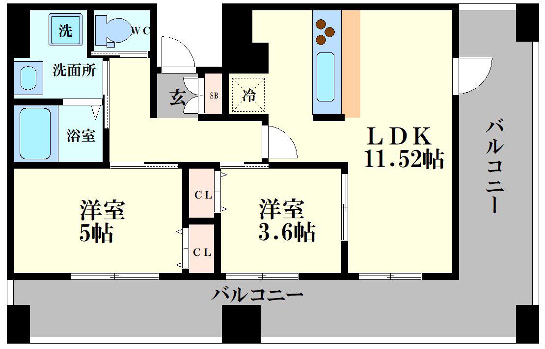 ルネ日本橋ANHELO(2LDK/14階)の間取り写真