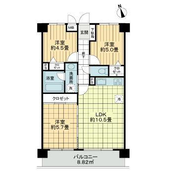 ライオンズガーデン浦和西(3LDK/5階)の間取り写真
