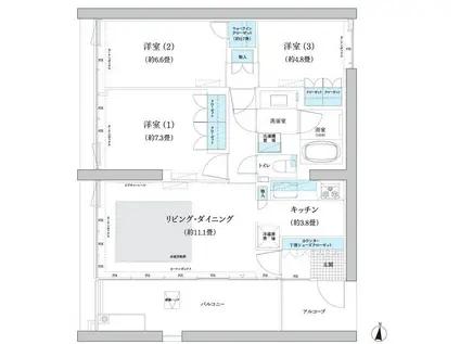 ガーデニエール砧 ウエスト(3LDK/8階)の間取り写真