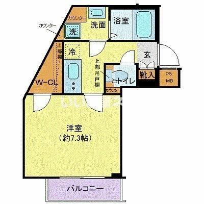 ディアレイシャス池尻大橋(1K/2階)の間取り写真