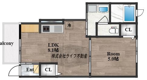 ジャイオス(1LDK/1階)の間取り写真
