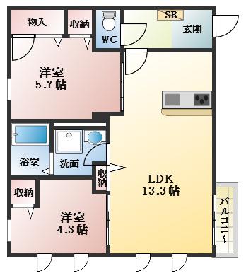 ハイム山手(2LDK/1階)の間取り写真