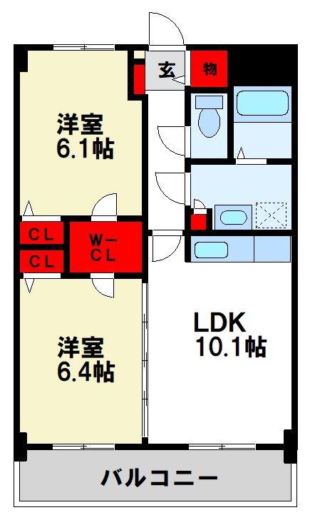 ヴァンクレール(2LDK/5階)の間取り写真