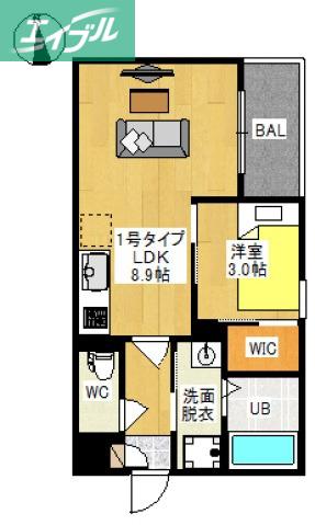 REGALEST 十日市西町(1LDK/3階)の間取り写真