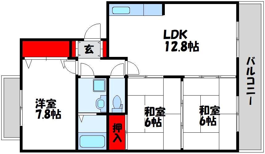 シャトー・リキマス(3LDK/4階)の間取り写真