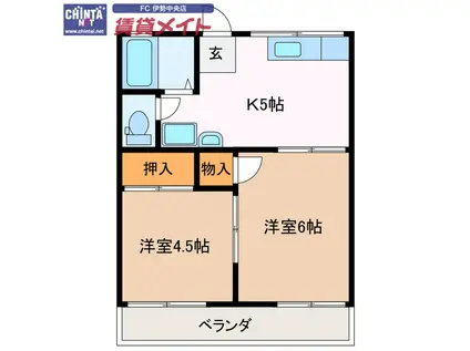 メゾン船江(2K/2階)の間取り写真