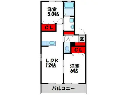 ディアス芦屋A(2LDK/2階)の間取り写真