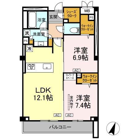 プライム フォレスト 百合ケ丘(2LDK/3階)の間取り写真