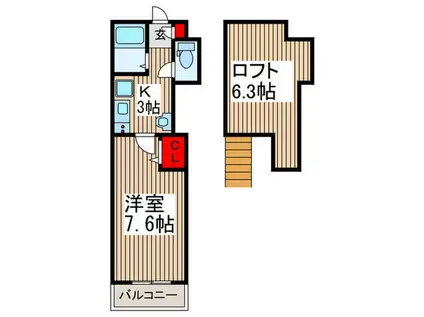 LA VERDE 戸田(1K/3階)の間取り写真