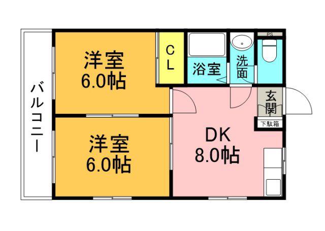 パティオ舟入(2DK/3階)の間取り写真