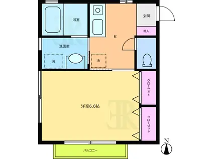 ハピネスII(1K/1階)の間取り写真