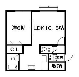 ジュリD棟(1LDK/2階)の間取り写真