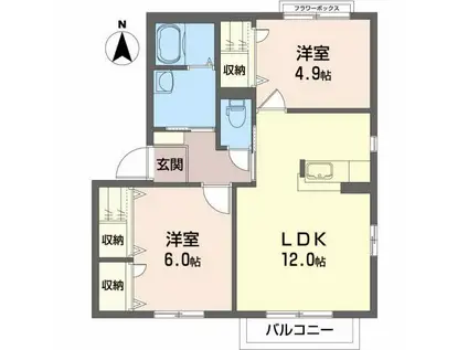 シュッテン・アンスバッハA(2LDK/2階)の間取り写真