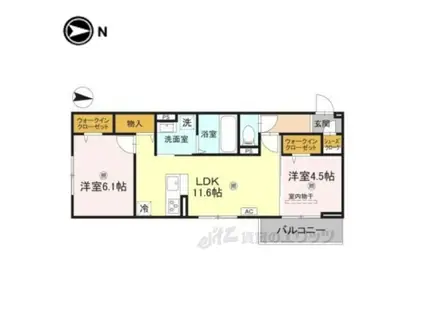 近鉄奈良線 新大宮駅 徒歩18分 3階建 築1年(2LDK/2階)の間取り写真