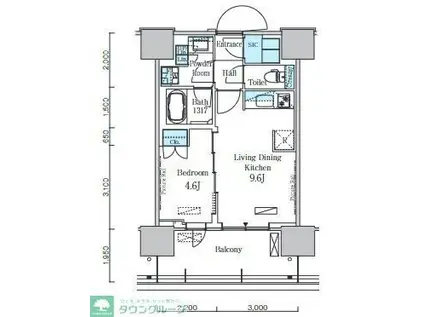 HARUMI FLAG PORT VILLAGE C棟(1LDK/15階)の間取り写真