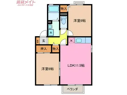 ヴェールパルク(2LDK/2階)の間取り写真