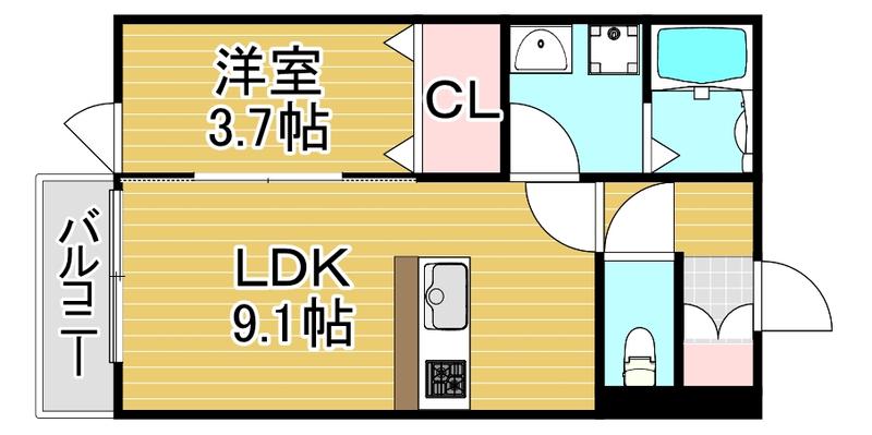 CS津福(1LDK/1階)の間取り写真