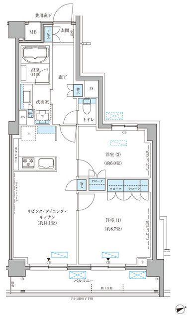 パークアクシス文京本郷(2LDK/5階)の間取り写真