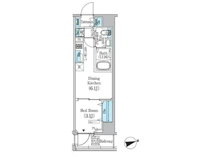 プライムブリス東中野駅前(1DK/11階)の間取り写真
