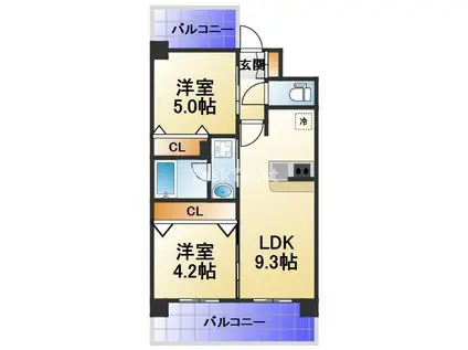 エステムコート梅田・天神橋IIグラシオ(2DK/8階)の間取り写真