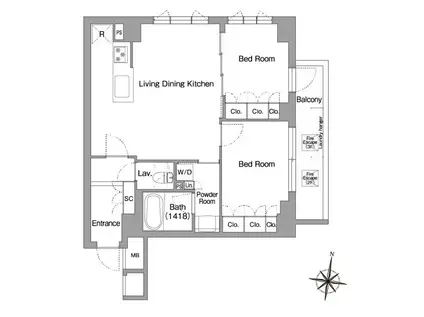 ミレーネ神戸住吉本町(2LDK/3階)の間取り写真