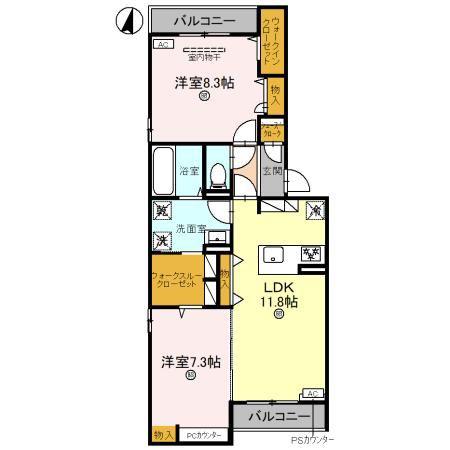 D-ROOM和歌山黒田(2LDK/3階)の間取り写真