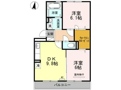 ラフィネはまゆうA棟(2DK/3階)の間取り写真