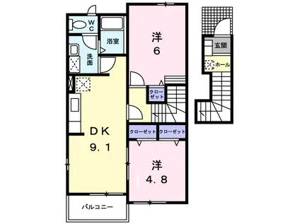ヴィラ・ユニゾンC(2DK/2階)の間取り写真