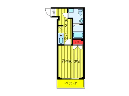 ベルテF(1K/2階)の間取り写真