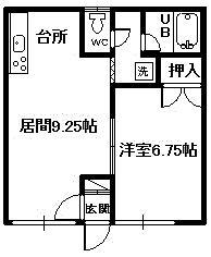 コーポ川岡(1DK/1階)の間取り写真