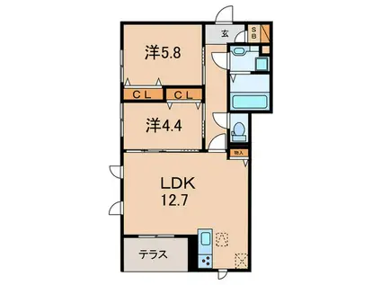 エル ビエントII(2LDK/1階)の間取り写真