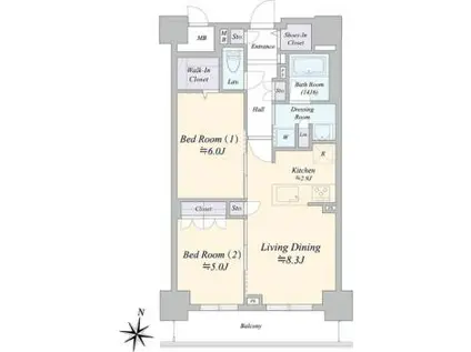 ジュノール札幌植物園(2LDK/10階)の間取り写真