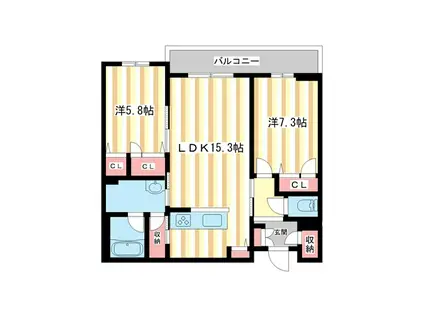 レジデンス三条宮前(2LDK/4階)の間取り写真