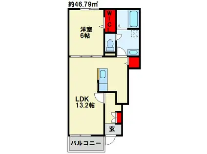 ネオンビオスII(1LDK/1階)の間取り写真