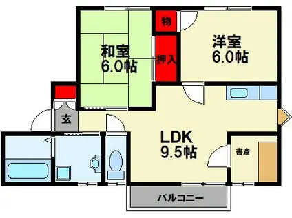 アントレ桂川 E棟(2LDK/1階)の間取り写真